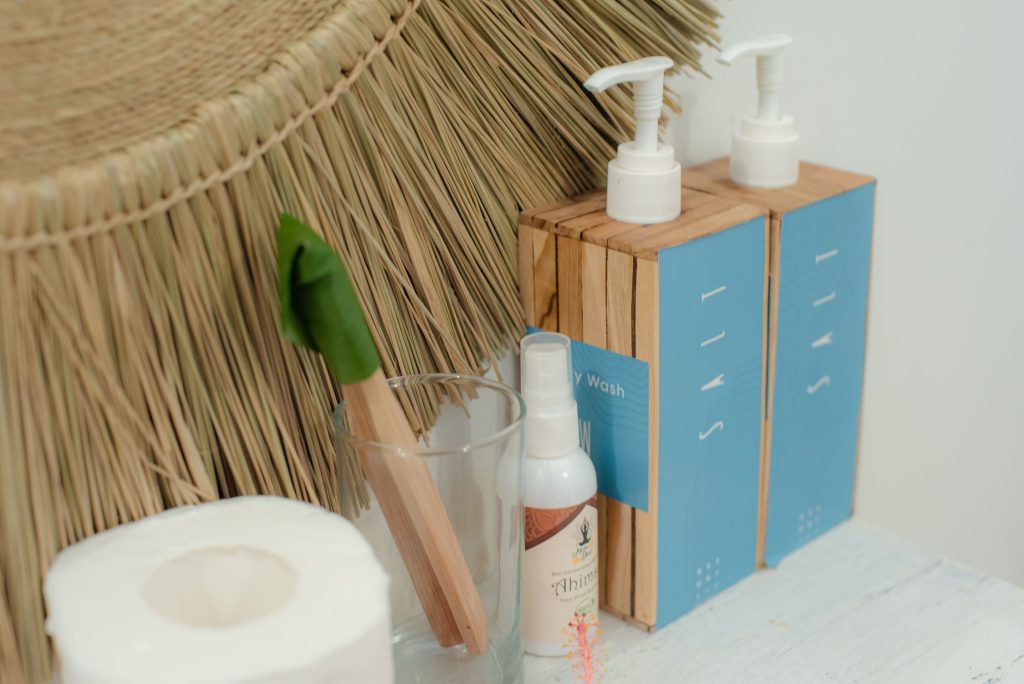 Bathroom toiletries and amenities in a SALT Bali guest room