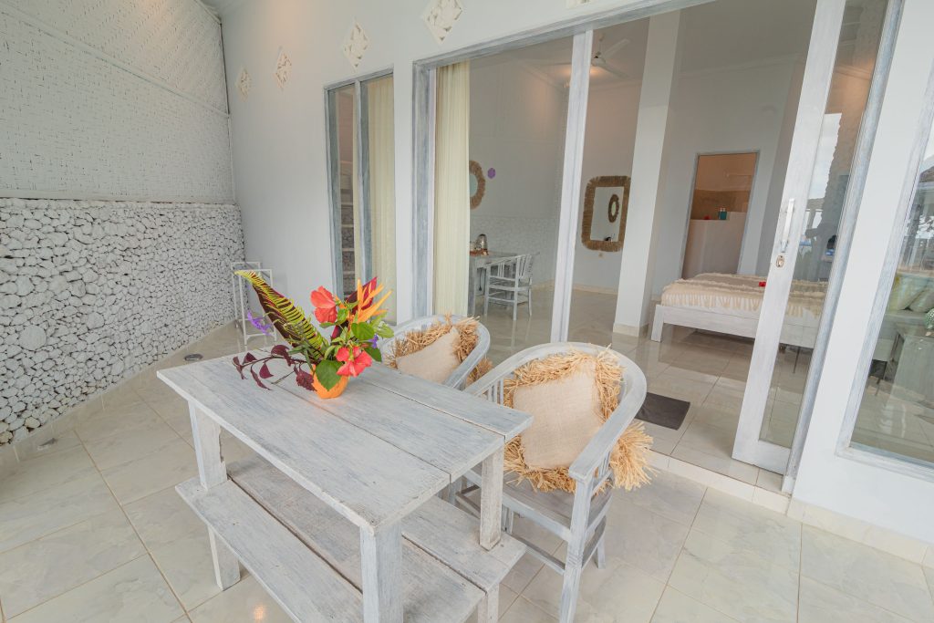 Guest room outdoor seating area at SALT Bali in Amed