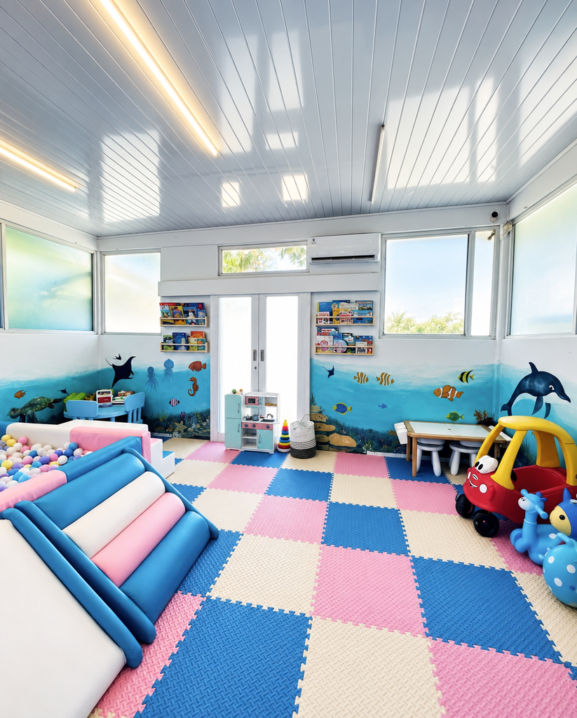 Air-conditioned playroom at Salty Monkeys Kids Club in Amed