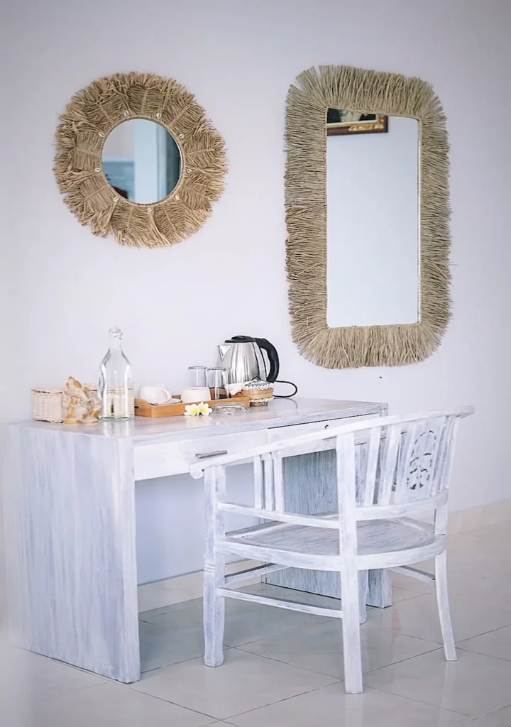 Beachfront suite desk and refreshments at SALT Bali