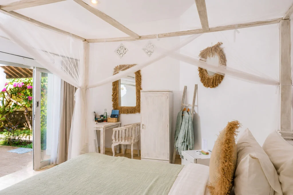 Budget double bedroom desk garden view at Little SALT