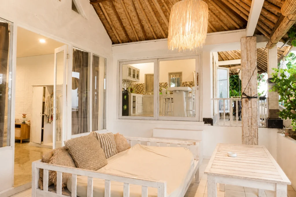 Seaview studio apartment covered terrace lounge at SALT Bali